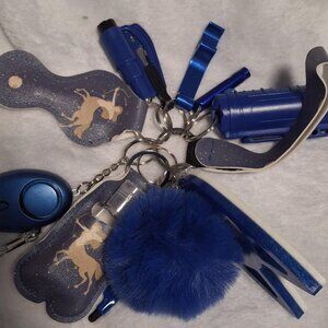 Blue Zodiac Safety Keychain W/Knuckles & Pepper Spray
